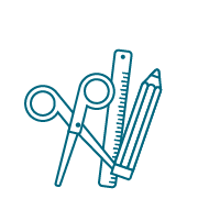 icon of scissors, ruler and pencil 
