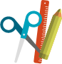 icon of scissors, ruler, and pencil 